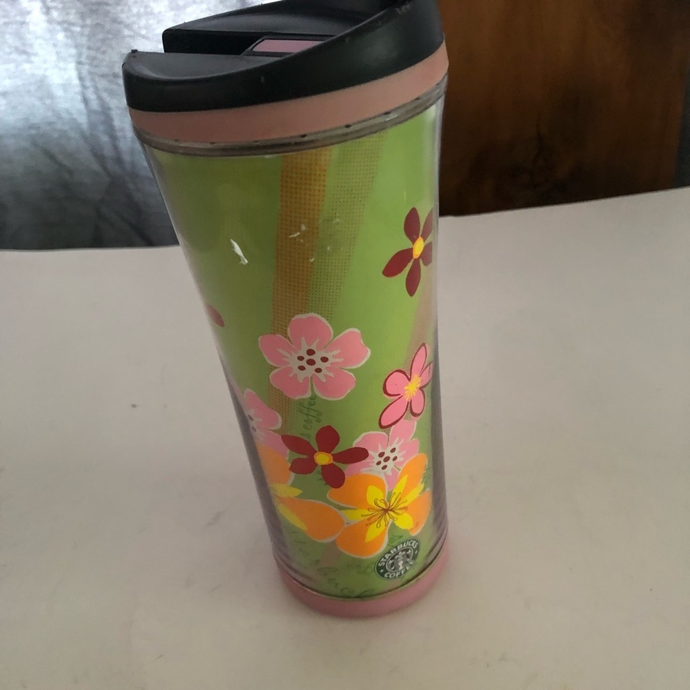 Starbucks Floral Travel Mug - Green and Pink